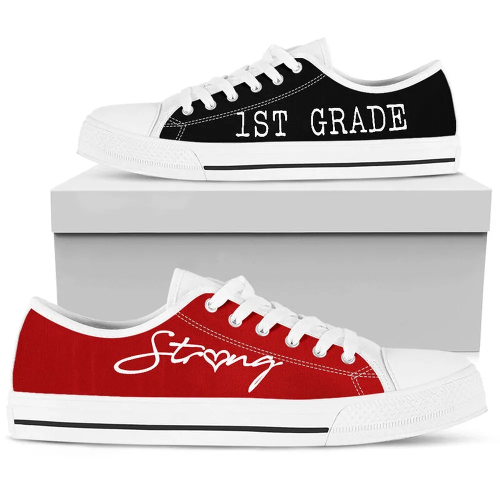 1St Grade Strong Red Black Shoes, Teacher Shoes, Low Top Sneakers