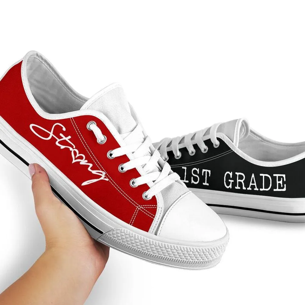 1St Grade Strong Red Black Shoes, Teacher Shoes, Low Top Sneakers