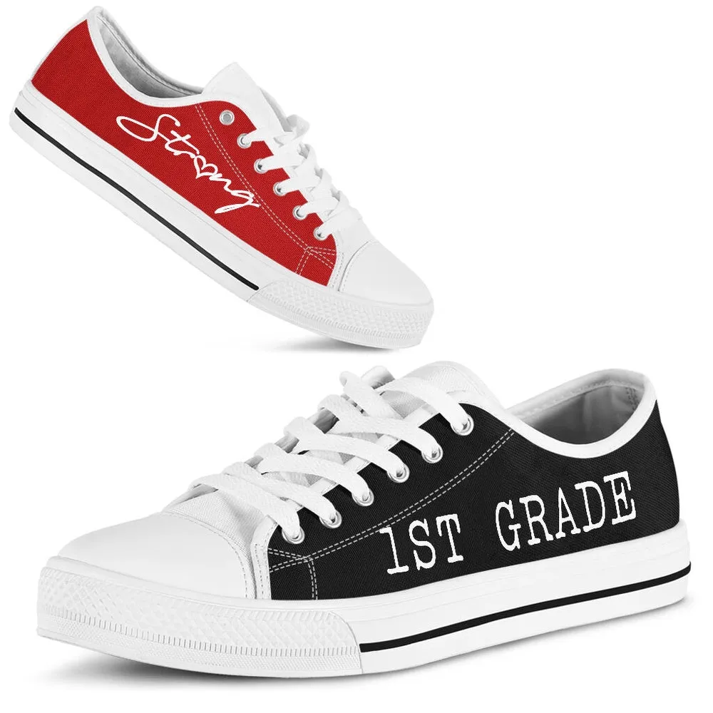 1St Grade Strong Red Black Shoes, Teacher Shoes, Low Top Sneakers