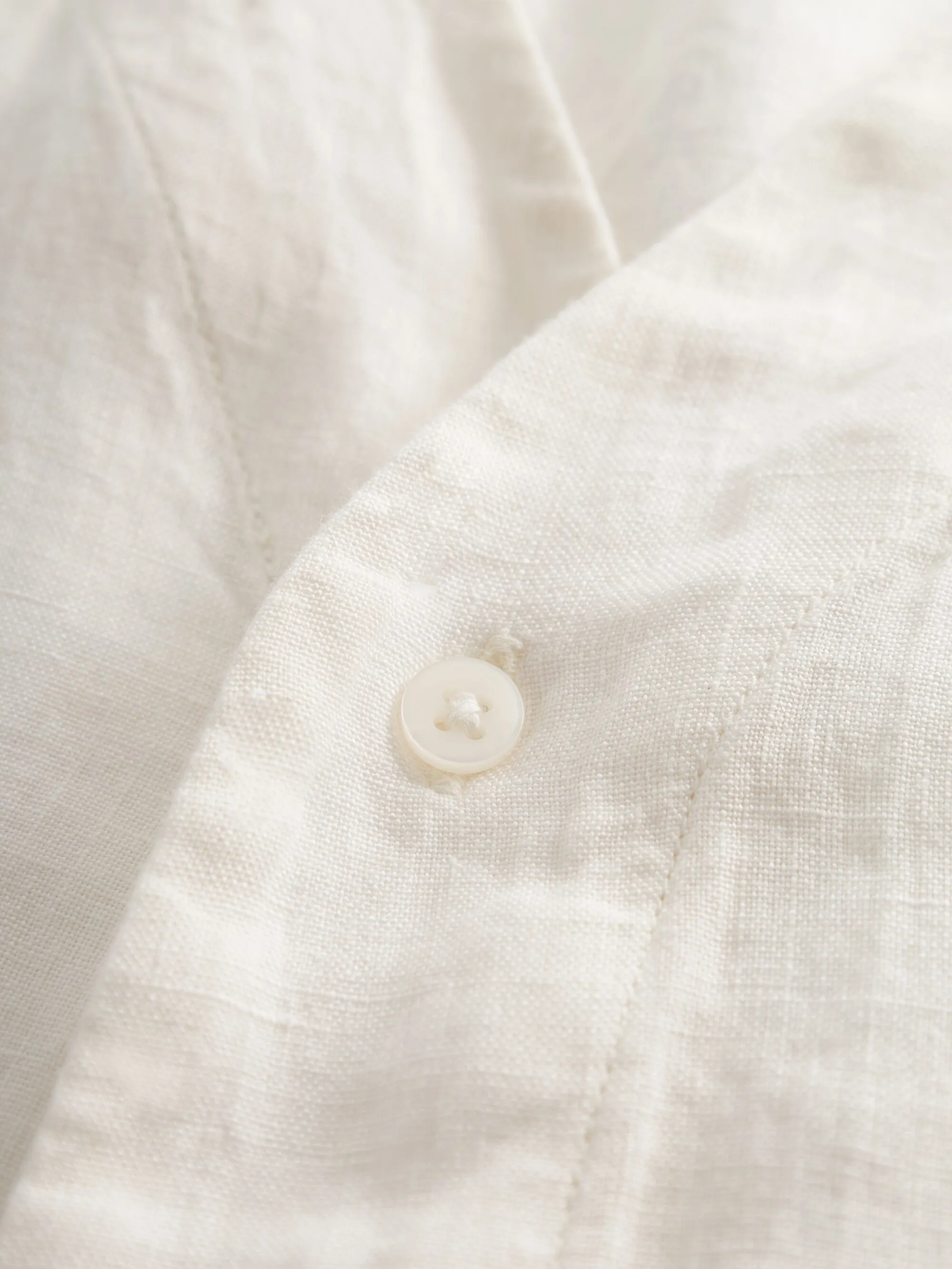 Baseball linen short sleeved shirt - Egret