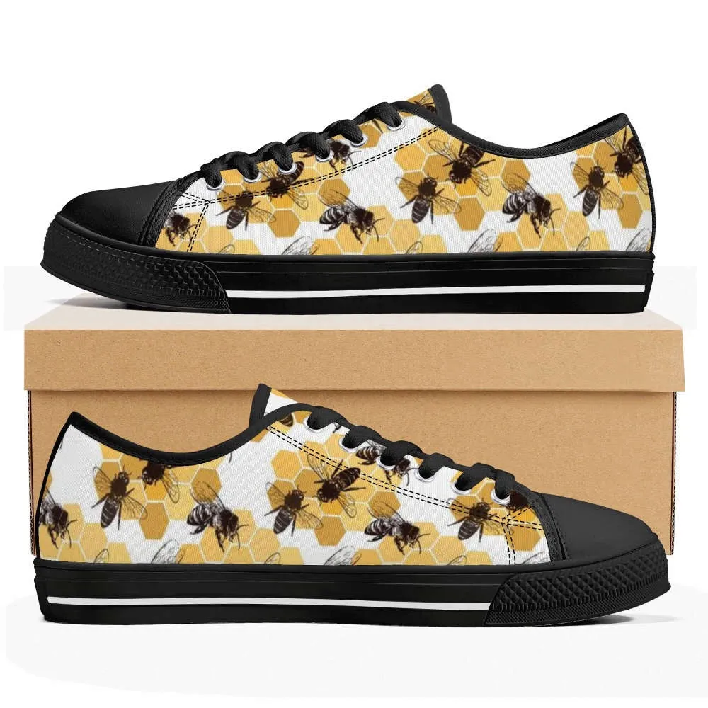 Bee Print Canvas Sneakers, Bee Shoes, Low Top Shoes For Bee Lover Gift, Animal Print Canvas Shoes, Print On Canvas Shoes