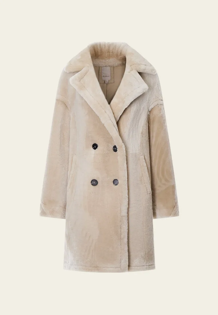 Beige Fur Double-breasted Long Coat