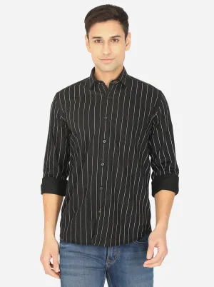 Black & White Striped Slim Fit Casual Shirt | Greenfibre