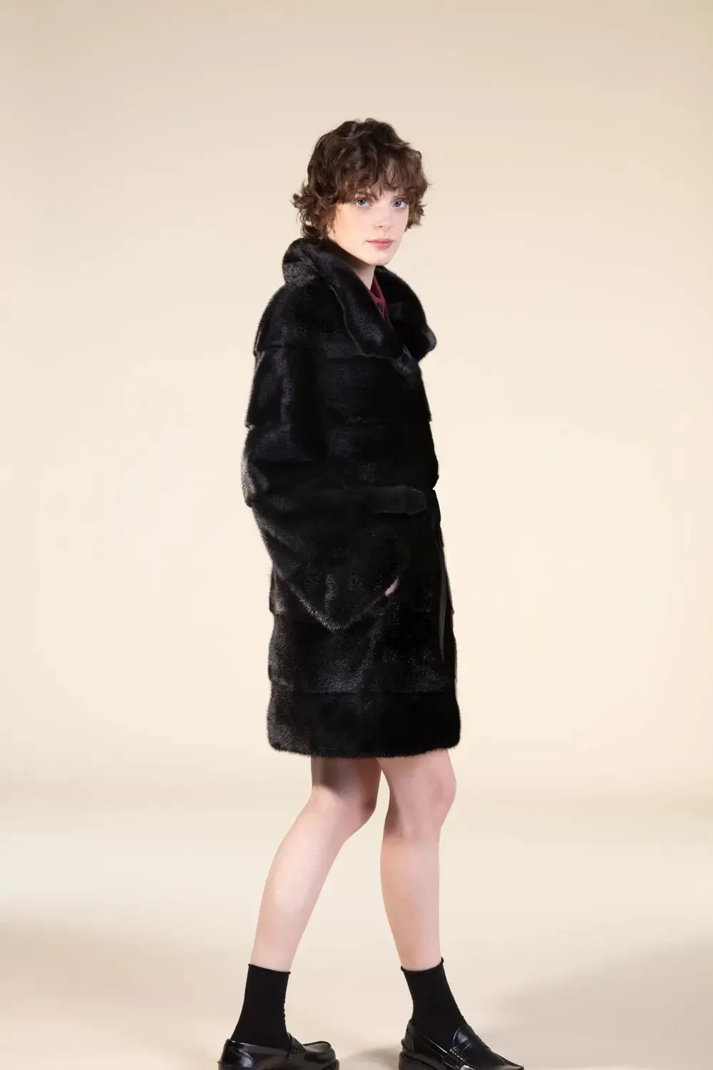 Black short mink coat