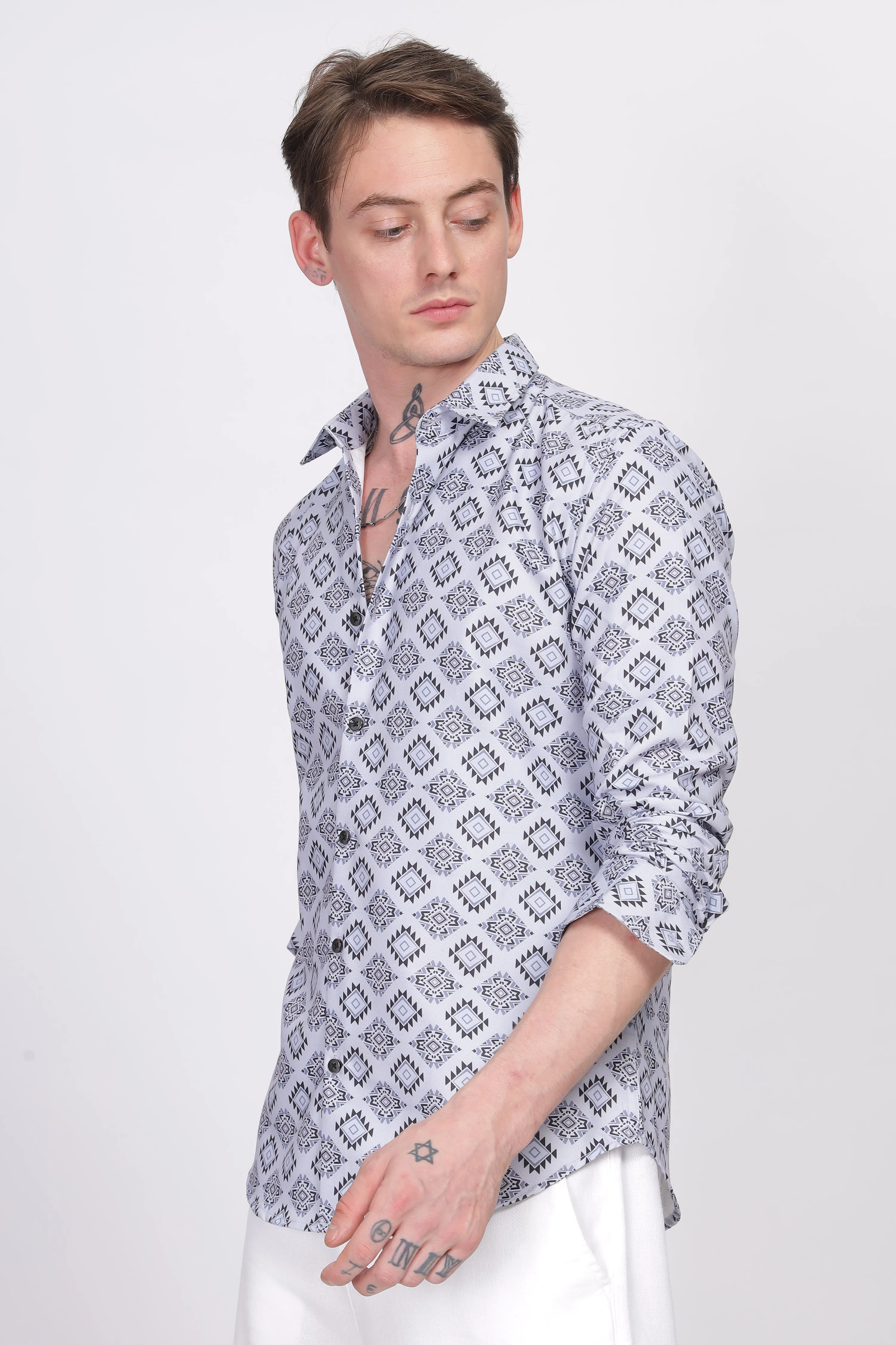 Bloom Diamond Grey Printed Shirt