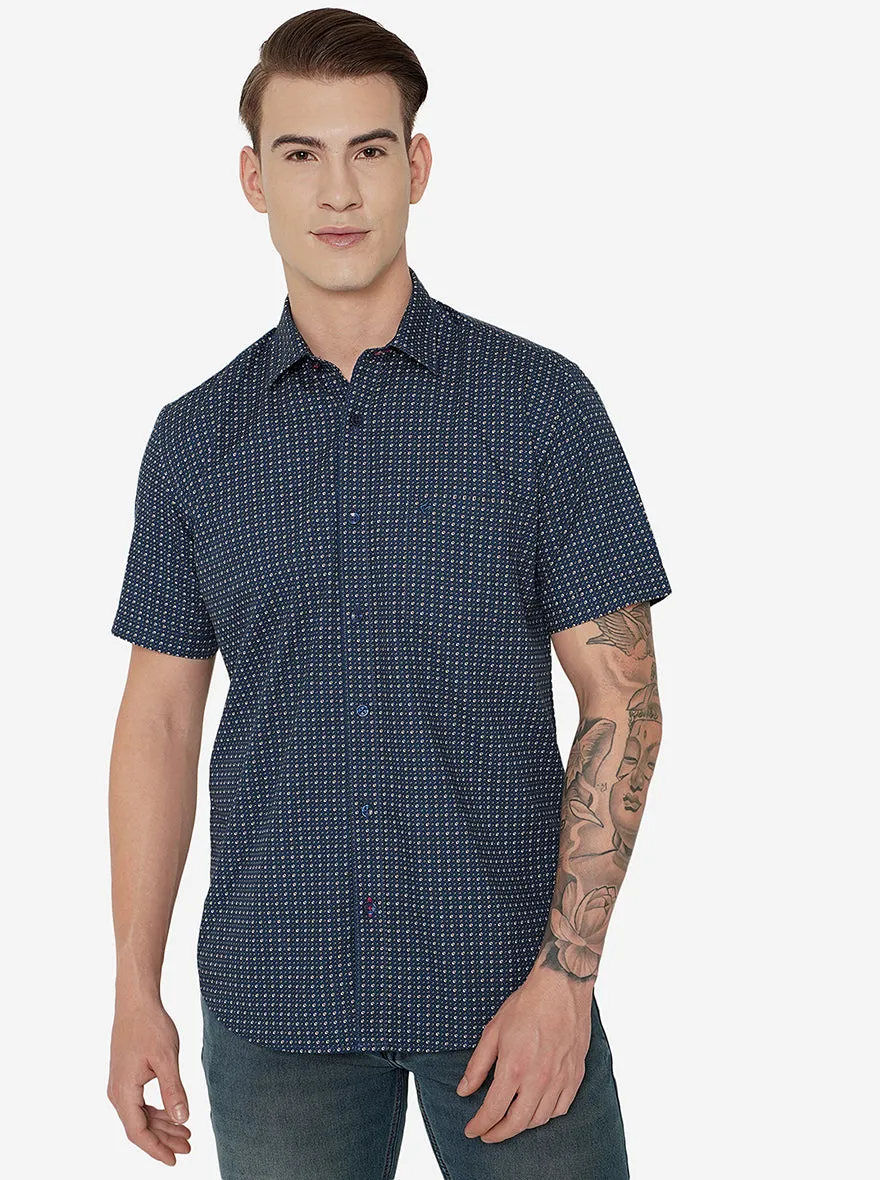 Blue Printed Smart Fit Casual Shirt | Greenfibre