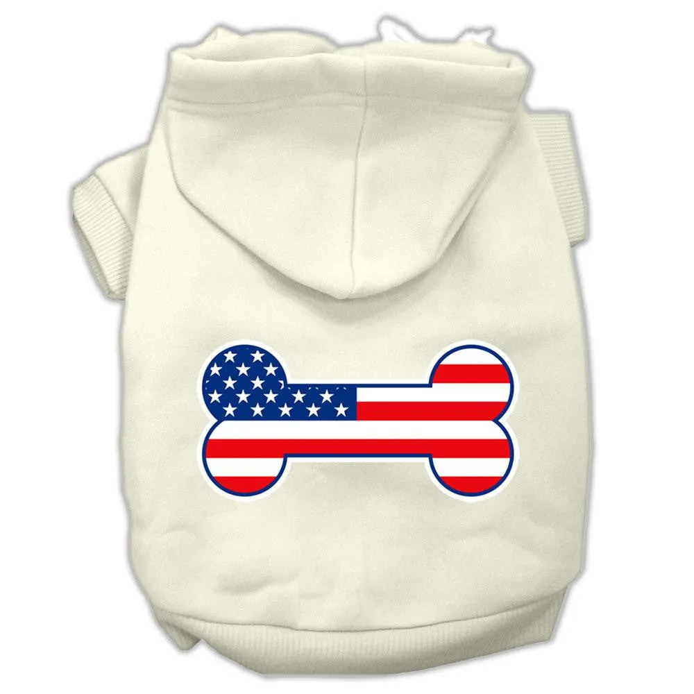 Bone Shaped American Flag Screen Print Pet Hoodies Cream Size M (12)