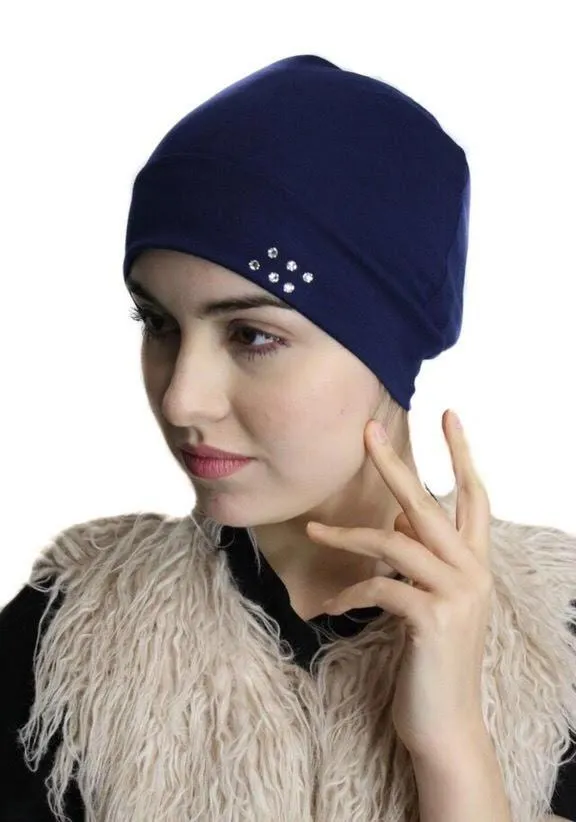 Chemo Caps | 2 Head Warmer Sleeping Caps To Conceal Hair Cotton Blend Undercover Head Warmer With Authentic Crystals Made in USA