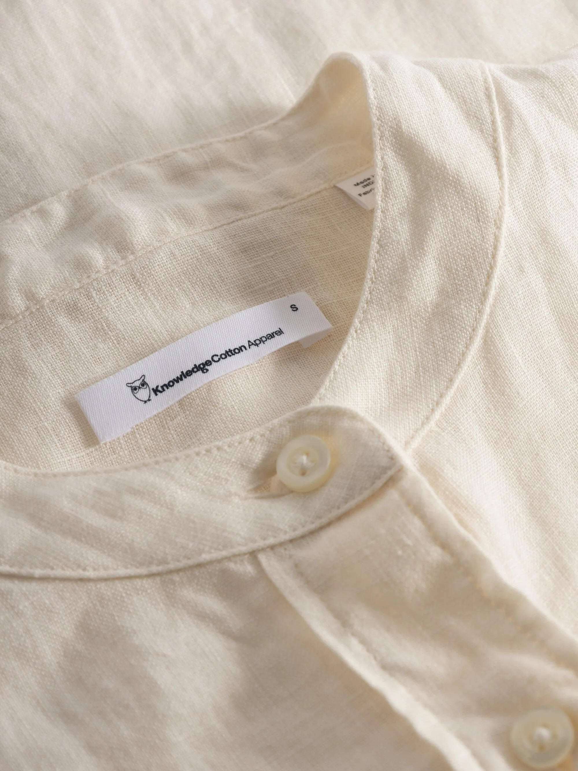 Collar stand short sleeve linen shirt - Buttercream