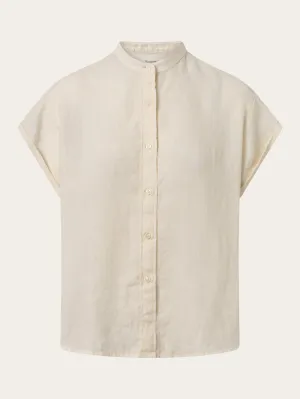 Collar stand short sleeve linen shirt - Buttercream