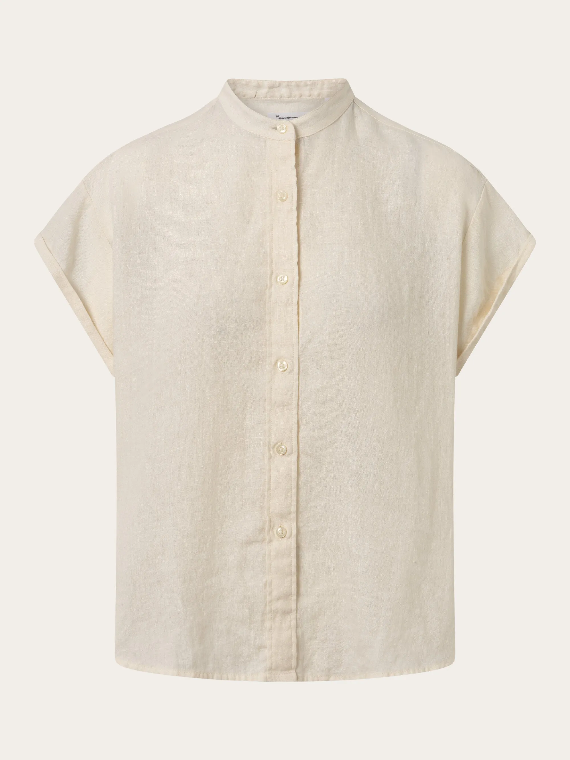 Collar stand short sleeve linen shirt - Buttercream