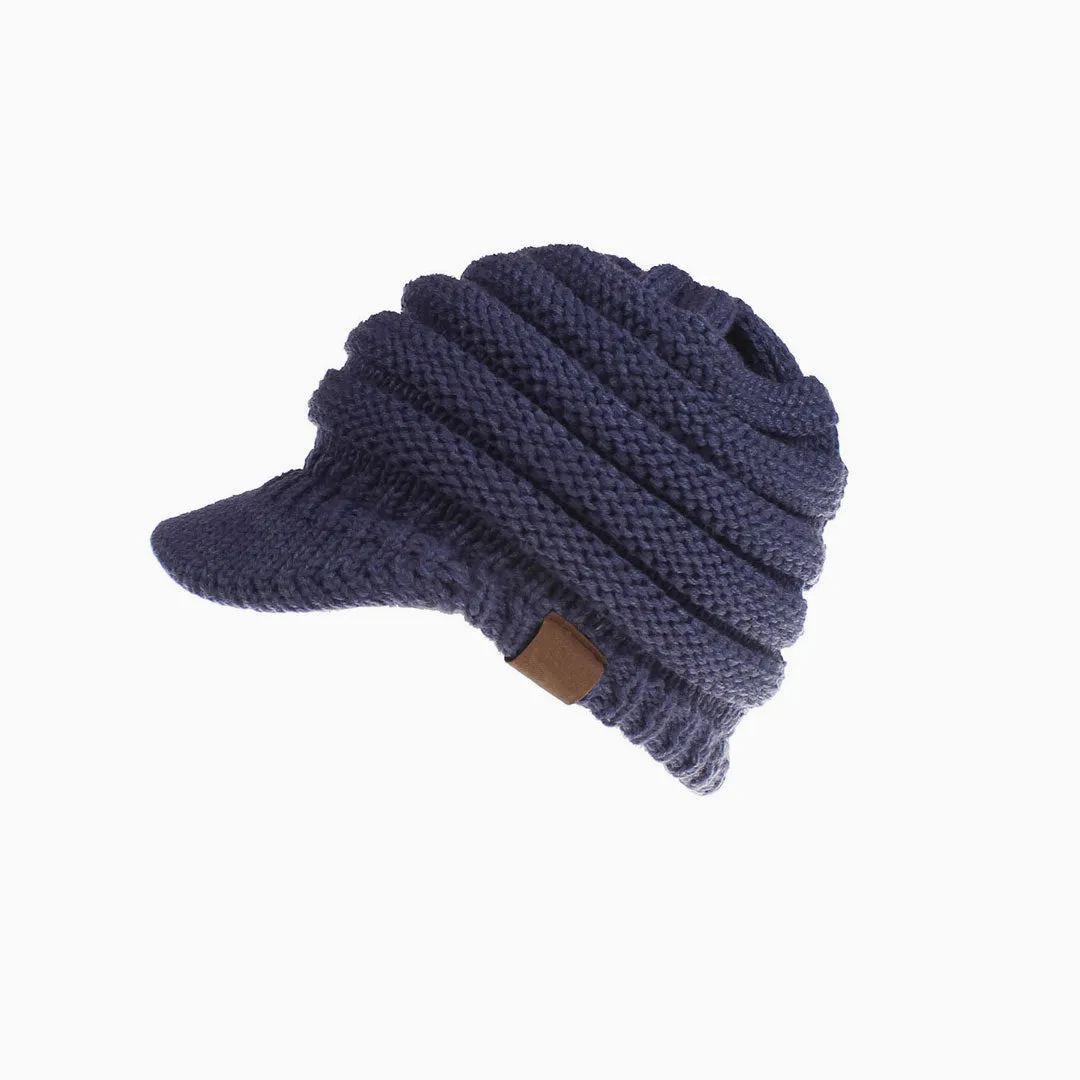 Cozy Me Up Ribbed Knit Ponytail Winter Newsboy Hat