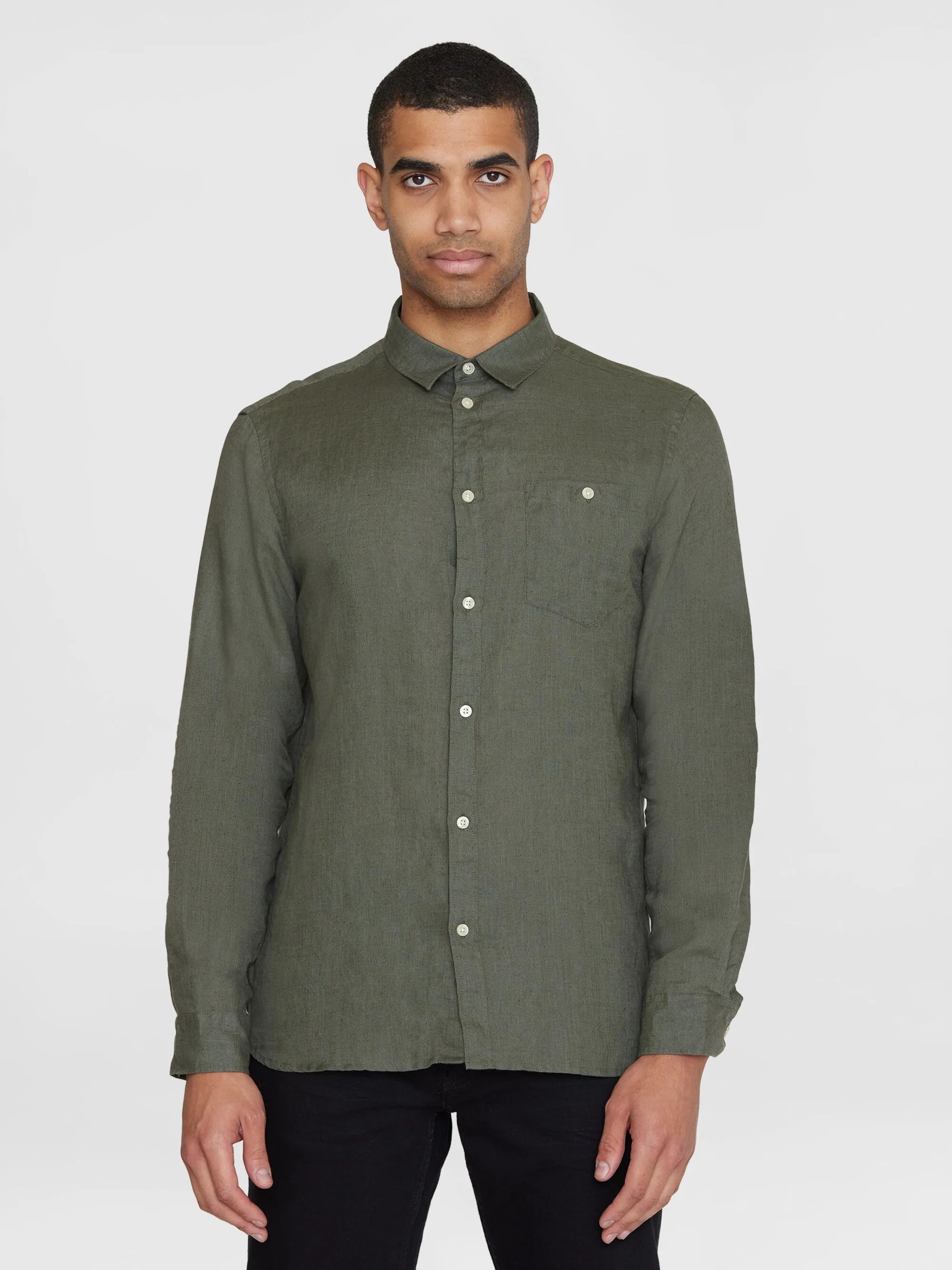 Custom fit linen shirt - Burned Olive