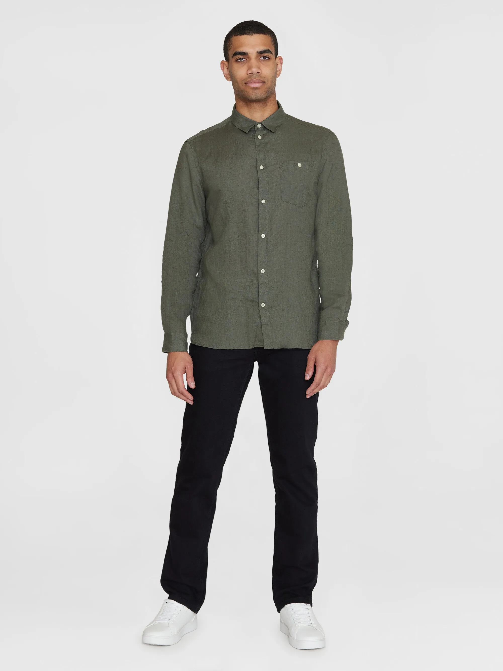 Custom fit linen shirt - Burned Olive