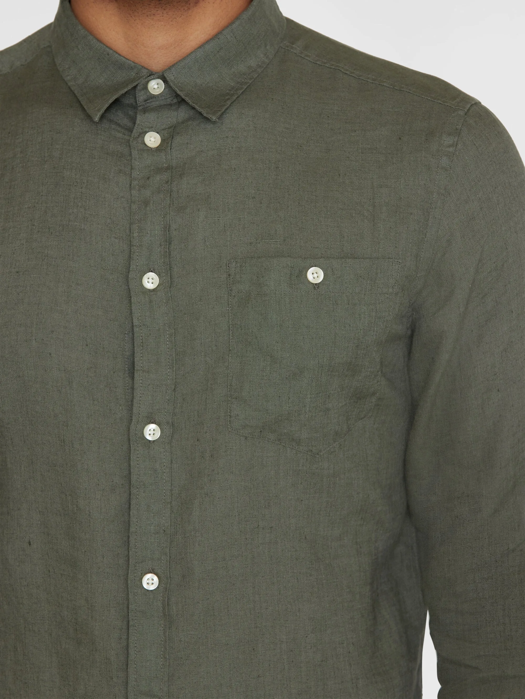 Custom fit linen shirt - Burned Olive