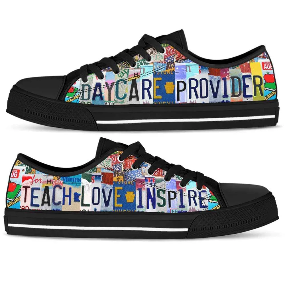 Daycare Teacher License Plate Teach Love Inspire Low Top Shoes, Teacher Shoes, Low Top Sneakers