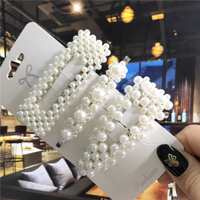 deanwangkt 1Set Handmade Pearls Hair Clips Pin for Women Fashion Geometric Flower Barrettes Headwear Girls Sweet Hairpins Hair Accessorie