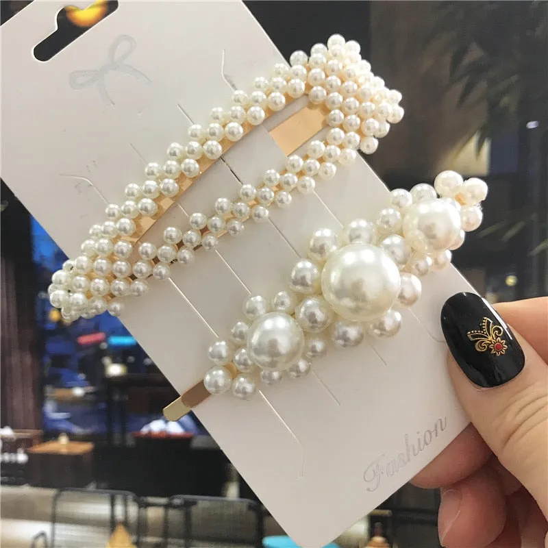 deanwangkt 1Set Handmade Pearls Hair Clips Pin for Women Fashion Geometric Flower Barrettes Headwear Girls Sweet Hairpins Hair Accessorie