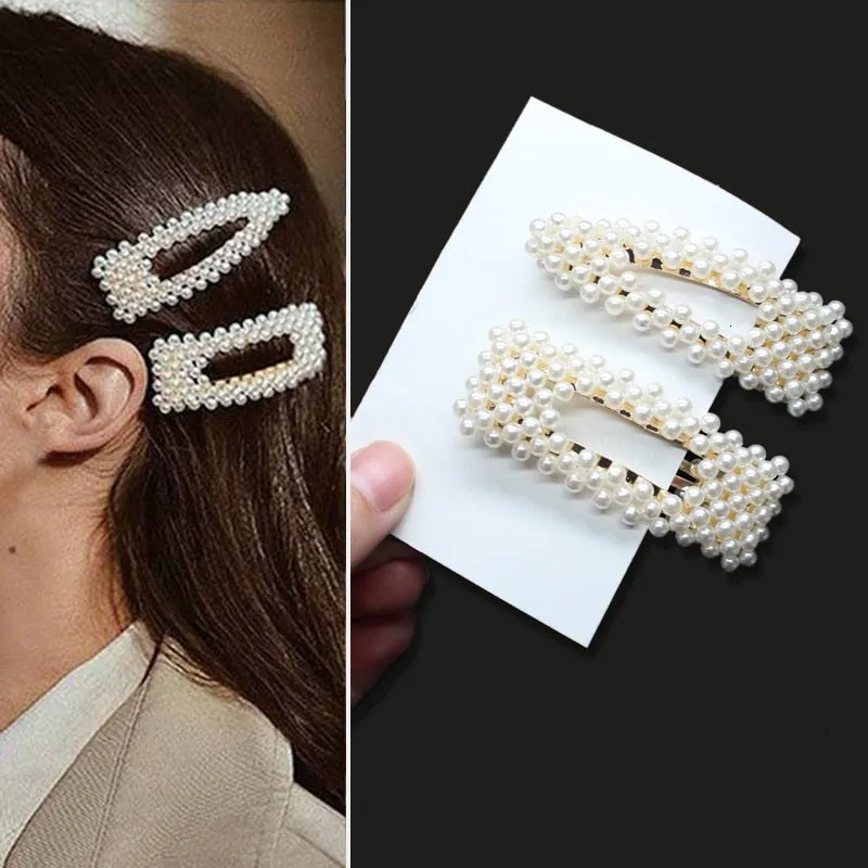 deanwangkt 1Set Handmade Pearls Hair Clips Pin for Women Fashion Geometric Flower Barrettes Headwear Girls Sweet Hairpins Hair Accessorie