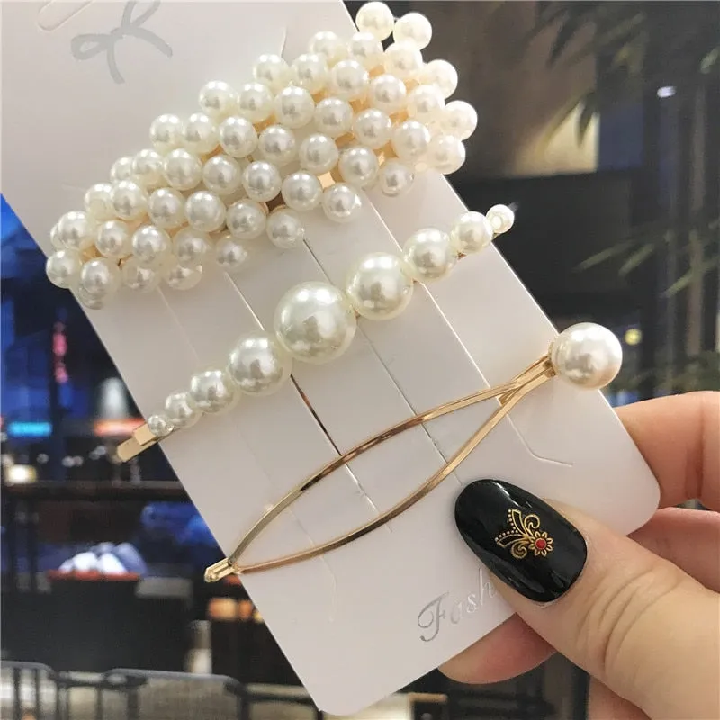 deanwangkt 1Set Handmade Pearls Hair Clips Pin for Women Fashion Geometric Flower Barrettes Headwear Girls Sweet Hairpins Hair Accessorie