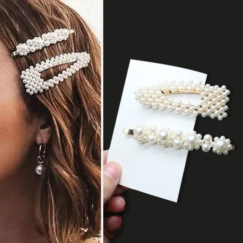 deanwangkt 1Set Handmade Pearls Hair Clips Pin for Women Fashion Geometric Flower Barrettes Headwear Girls Sweet Hairpins Hair Accessorie