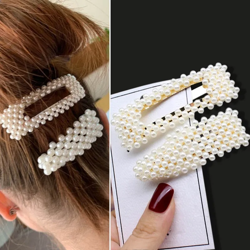 deanwangkt 1Set Handmade Pearls Hair Clips Pin for Women Fashion Geometric Flower Barrettes Headwear Girls Sweet Hairpins Hair Accessorie