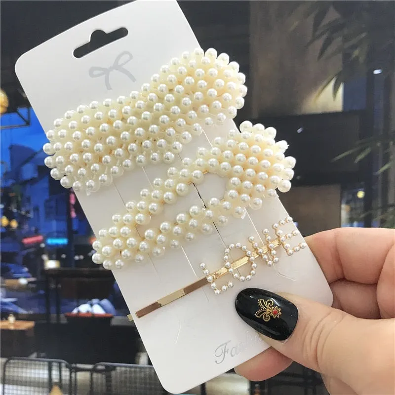 deanwangkt 1Set Handmade Pearls Hair Clips Pin for Women Fashion Geometric Flower Barrettes Headwear Girls Sweet Hairpins Hair Accessorie