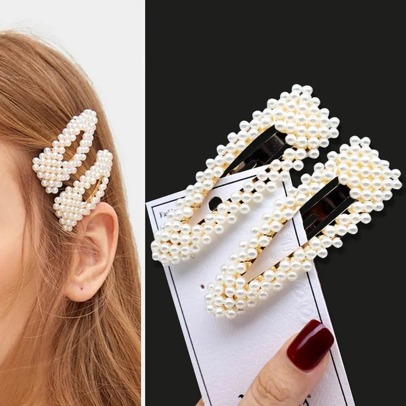 deanwangkt 1Set Handmade Pearls Hair Clips Pin for Women Fashion Geometric Flower Barrettes Headwear Girls Sweet Hairpins Hair Accessorie