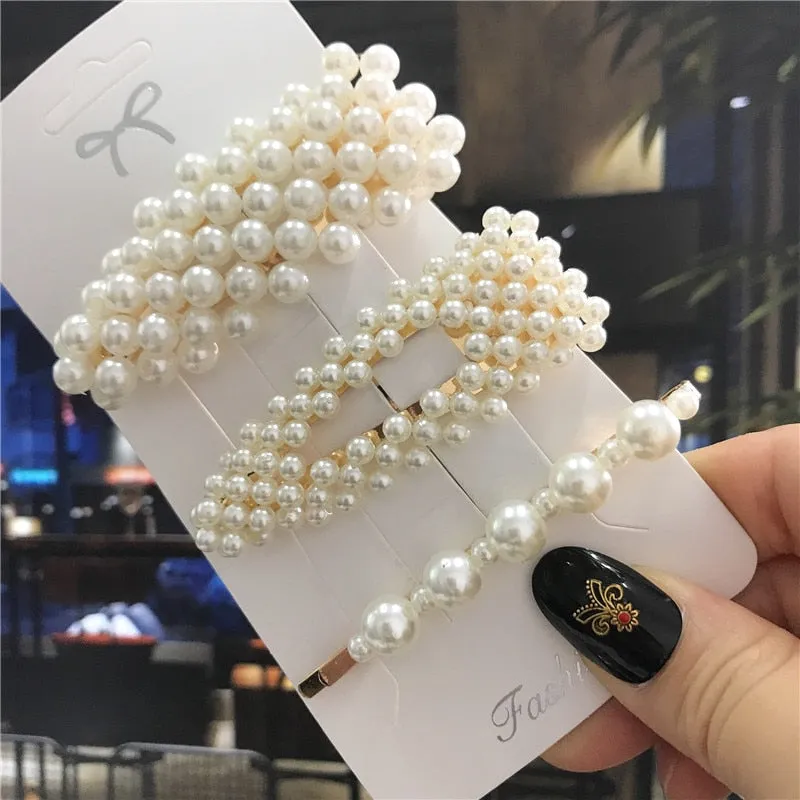 deanwangkt 1Set Handmade Pearls Hair Clips Pin for Women Fashion Geometric Flower Barrettes Headwear Girls Sweet Hairpins Hair Accessorie