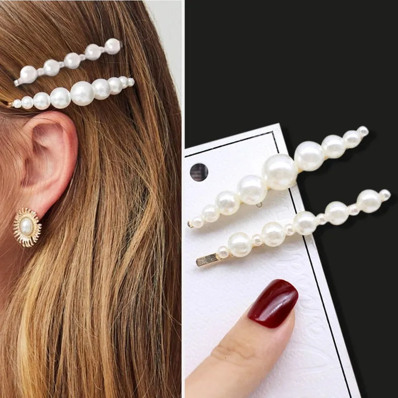 deanwangkt 1Set Handmade Pearls Hair Clips Pin for Women Fashion Geometric Flower Barrettes Headwear Girls Sweet Hairpins Hair Accessorie