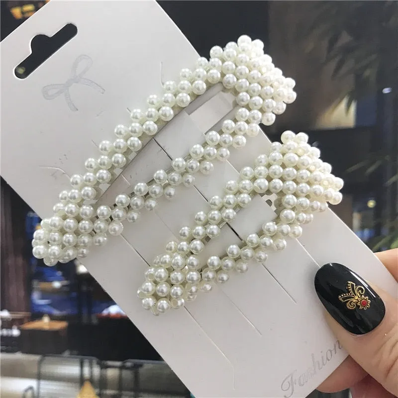 deanwangkt 1Set Handmade Pearls Hair Clips Pin for Women Fashion Geometric Flower Barrettes Headwear Girls Sweet Hairpins Hair Accessorie