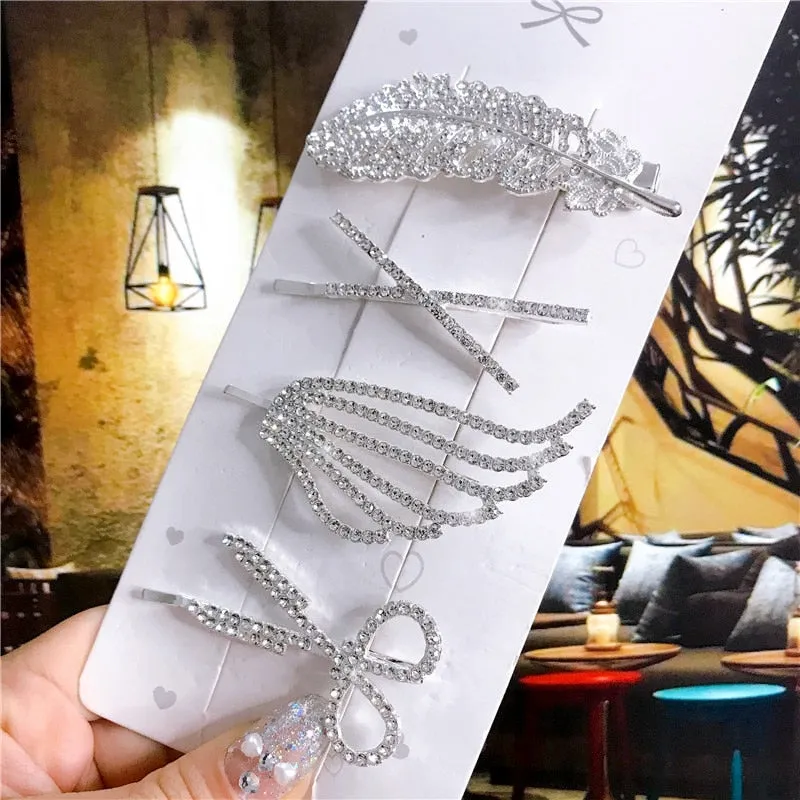 deanwangkt 4PCS Hair Accessories Gold Silver Hair Clips Set Vintage Feather Starfish Crystal Pearls Hairpin For Women Fashion Headwear