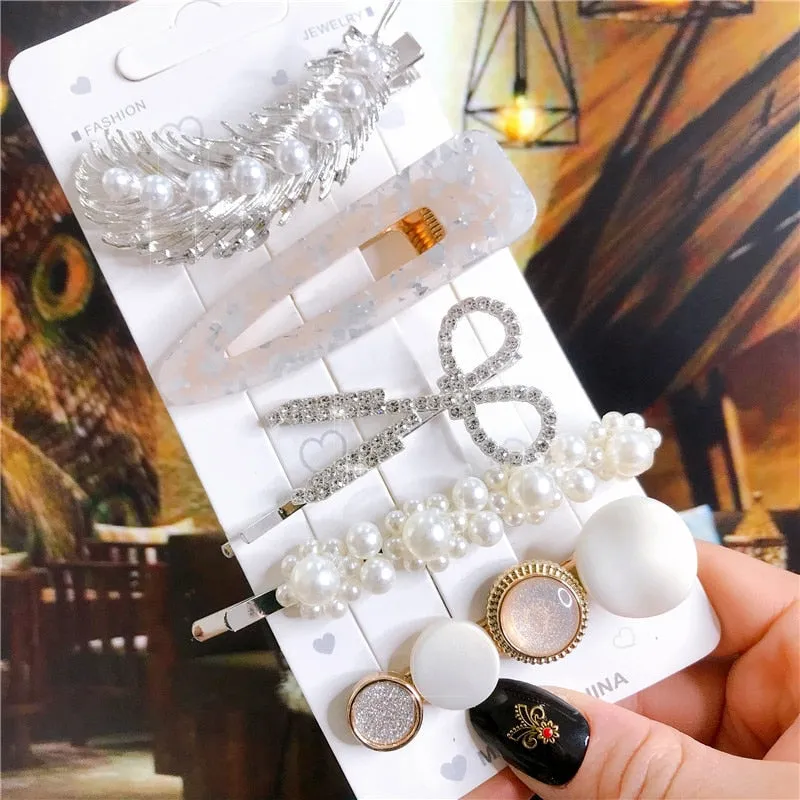 deanwangkt New  Hair Accessories Set For Women Fashion Crystal Simulation Pearl Hair Clips Headwear Jewelry 5PCS Hairpins Ornaments