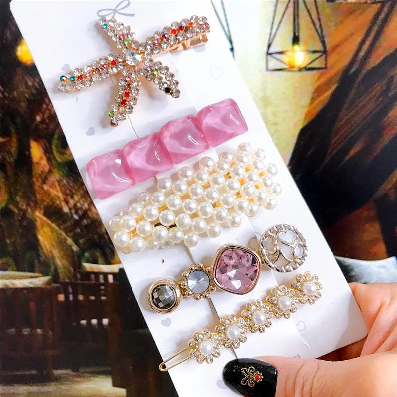 deanwangkt New  Hair Accessories Set For Women Fashion Crystal Simulation Pearl Hair Clips Headwear Jewelry 5PCS Hairpins Ornaments