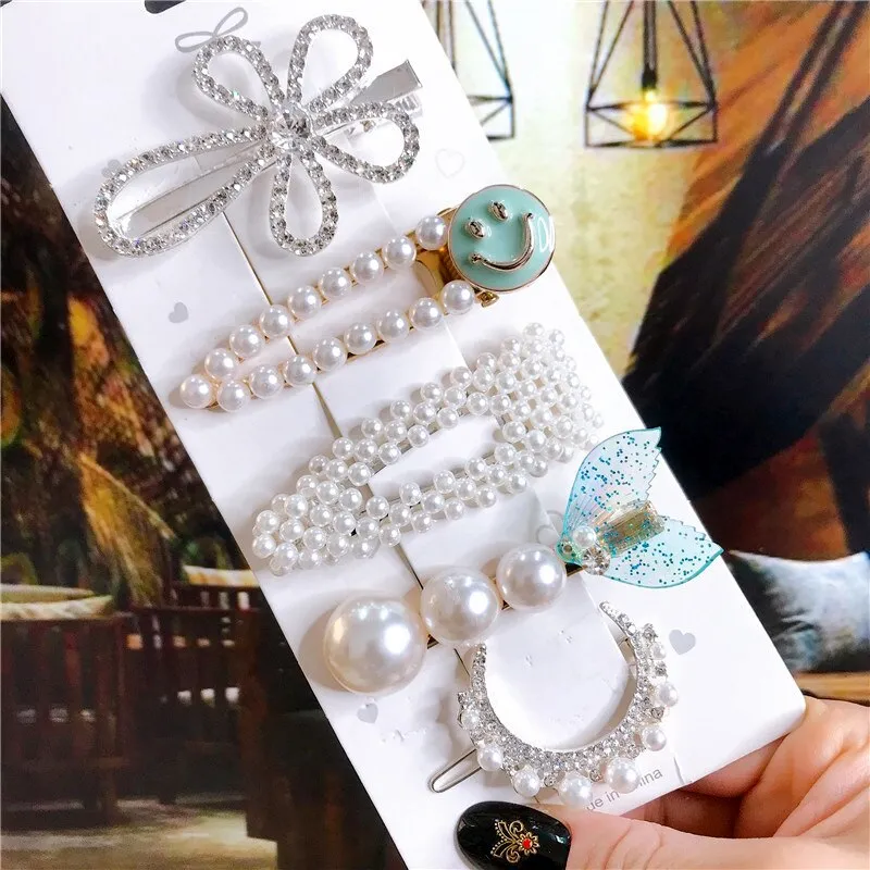 deanwangkt New  Hair Accessories Set For Women Fashion Crystal Simulation Pearl Hair Clips Headwear Jewelry 5PCS Hairpins Ornaments