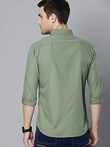 Dennis Lingo Men's Solid Dusty Green Casual Shirt (C301_Dusty Green_M)