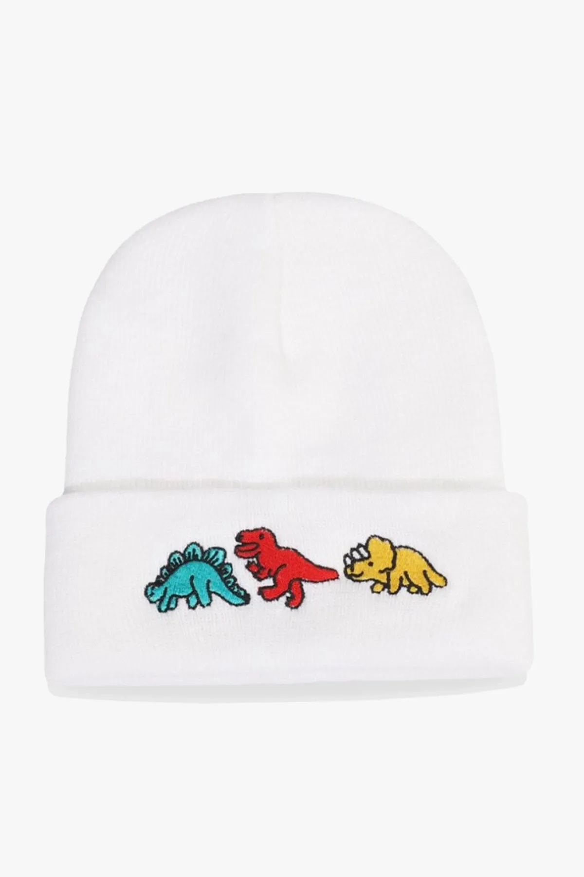 Dinosaur Embroidered White Beanie - W22 - UBH0021