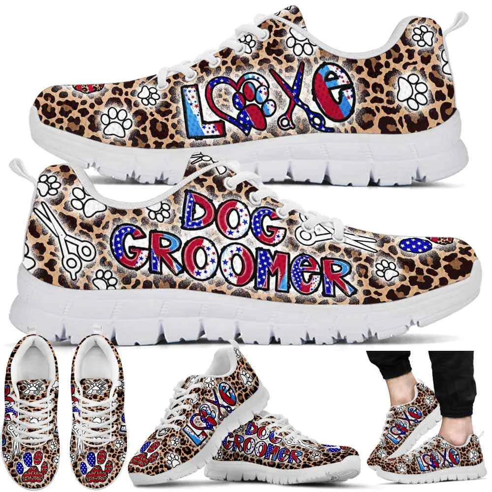 Dog Groomer Sneaker, Dog Groomer Leopard Usa Sneakers Shoes, Best Running Shoes, Unique Gifts For Dog Lovers