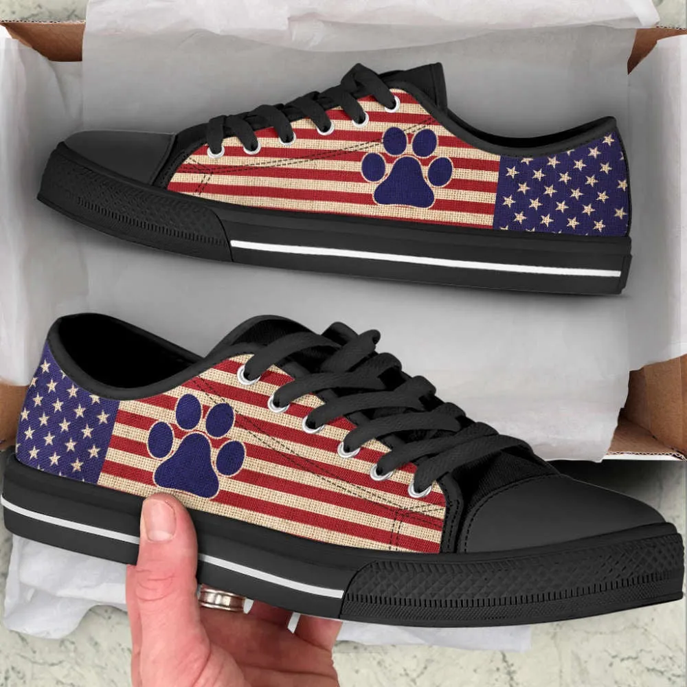 Dog Paw Usa Flag Low Top Shoes Canvas Sneakers Casual Shoes, Dog Printed Shoes, Canvas Shoes For Men, Women