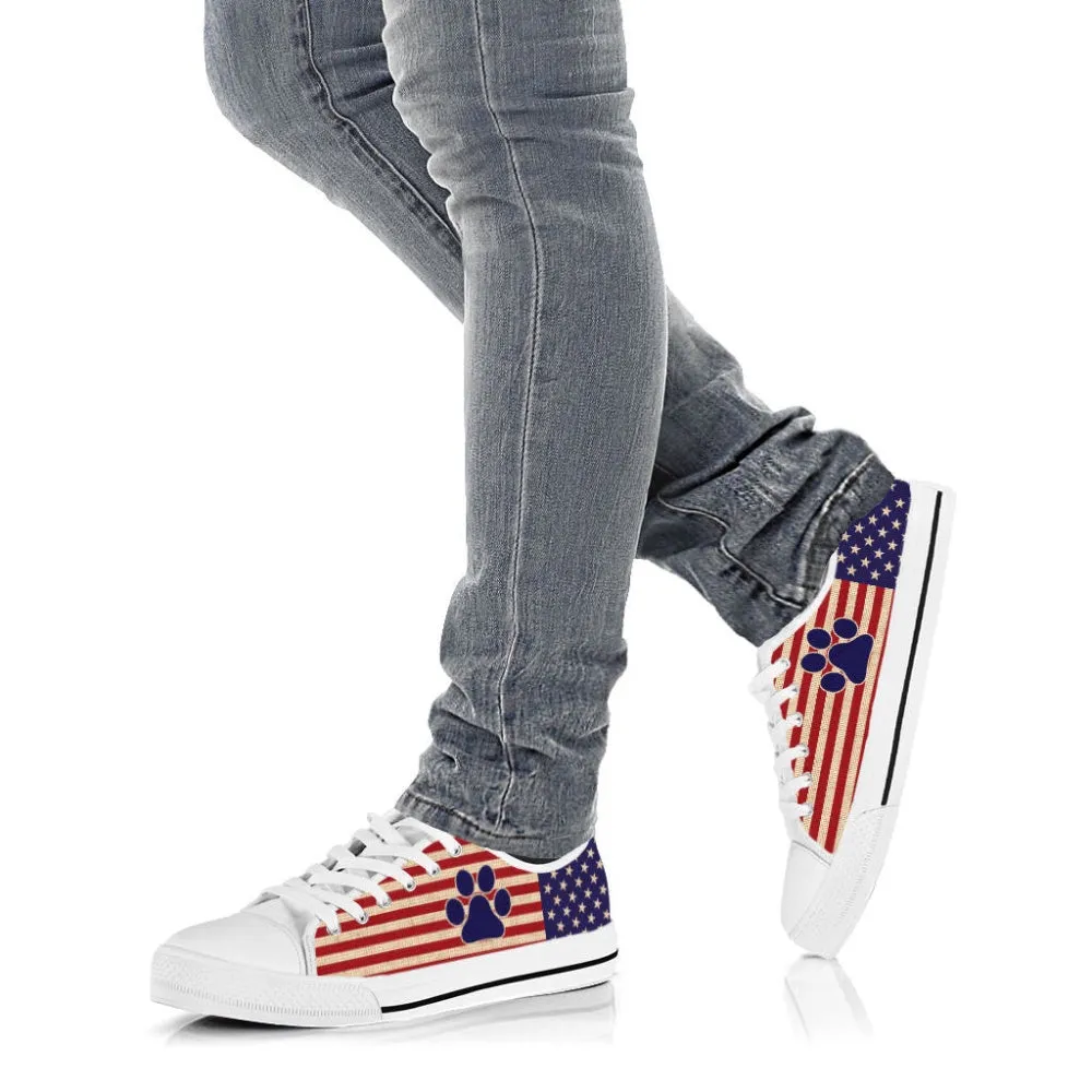 Dog Paw Usa Flag Low Top Shoes Canvas Sneakers Casual Shoes, Dog Printed Shoes, Canvas Shoes For Men, Women