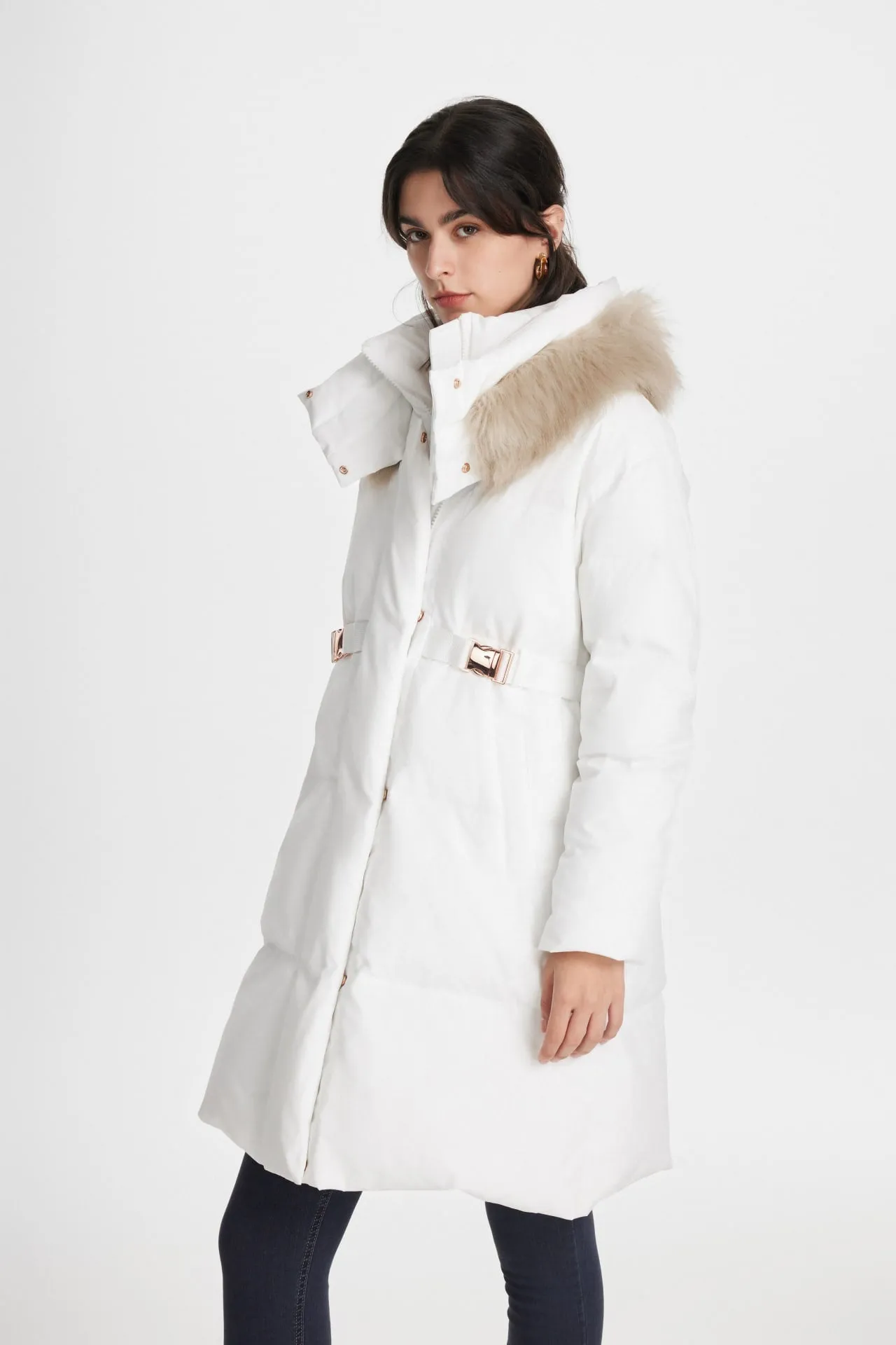 Down Coat with Adjustable Waist Belt