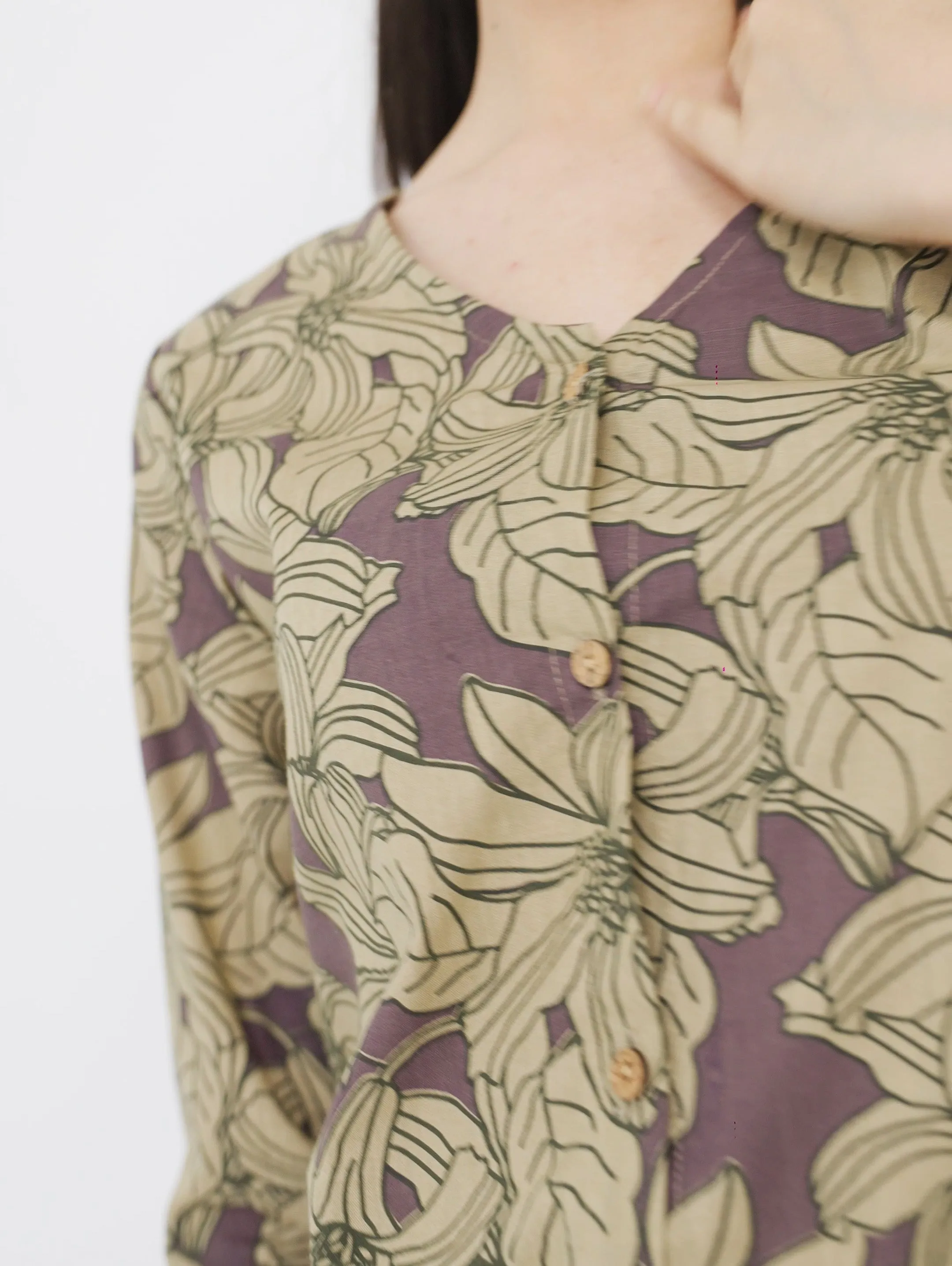 Dusty Plum Floral V Neck Shirt