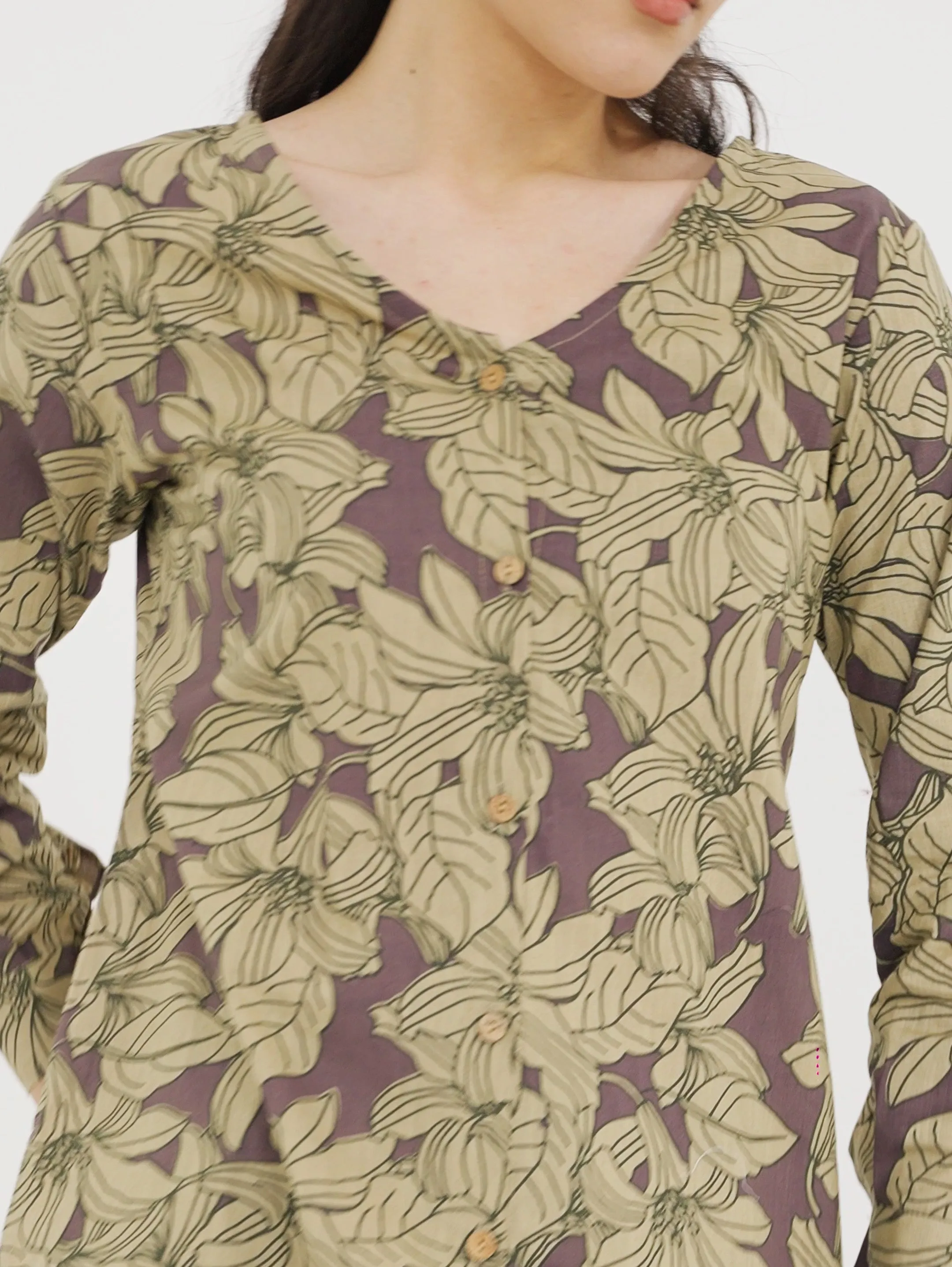 Dusty Plum Floral V Neck Shirt