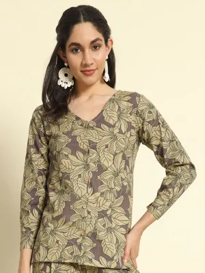 Dusty Plum Floral V Neck Shirt