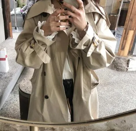 Fashion Fall Winter 2020 casual cotton trench coat with sashes oversize vintage long coats overcoats