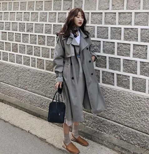 Fashion Fall Winter 2020 casual cotton trench coat with sashes oversize vintage long coats overcoats