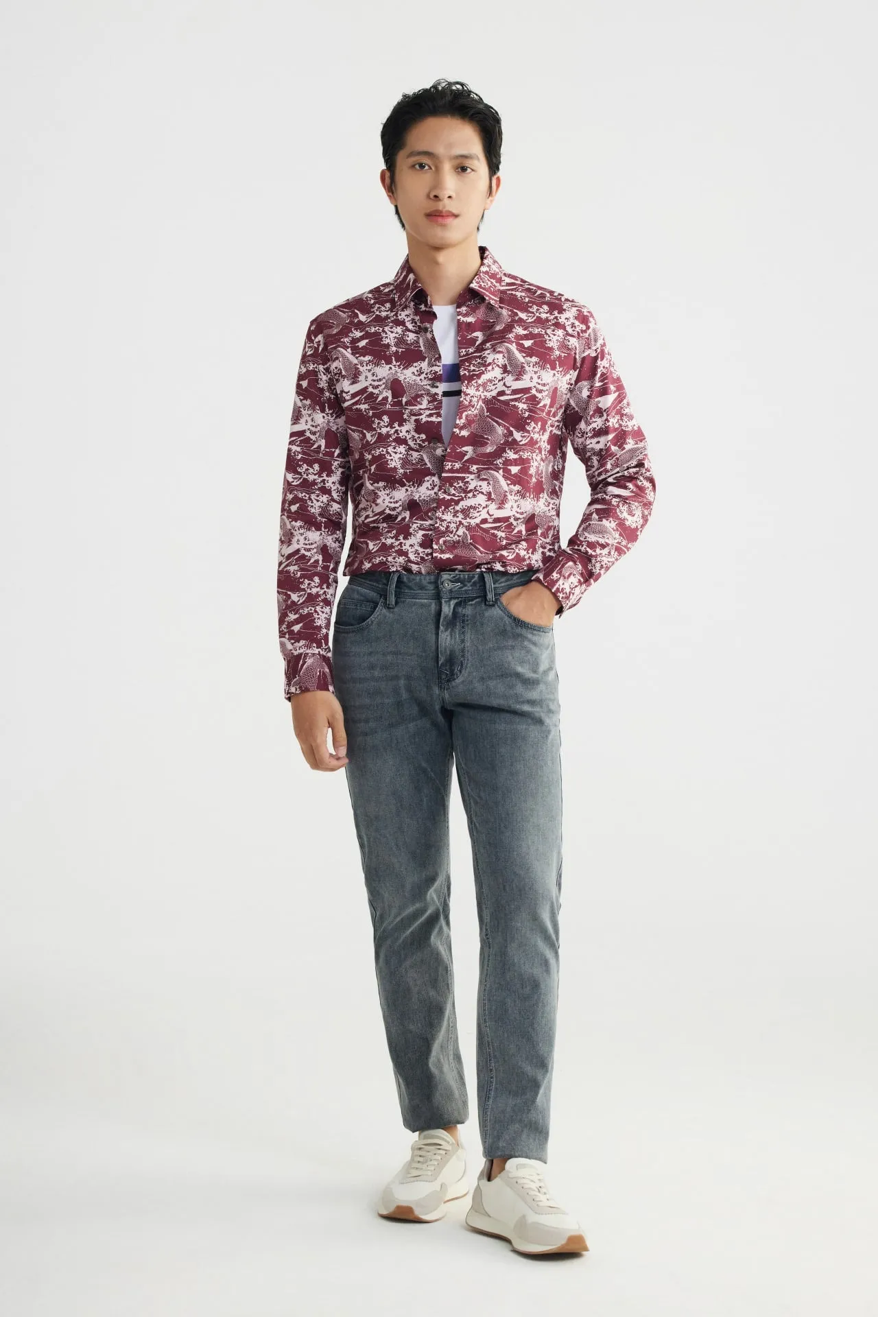 Fish Print Casual Long Sleeve Shirt