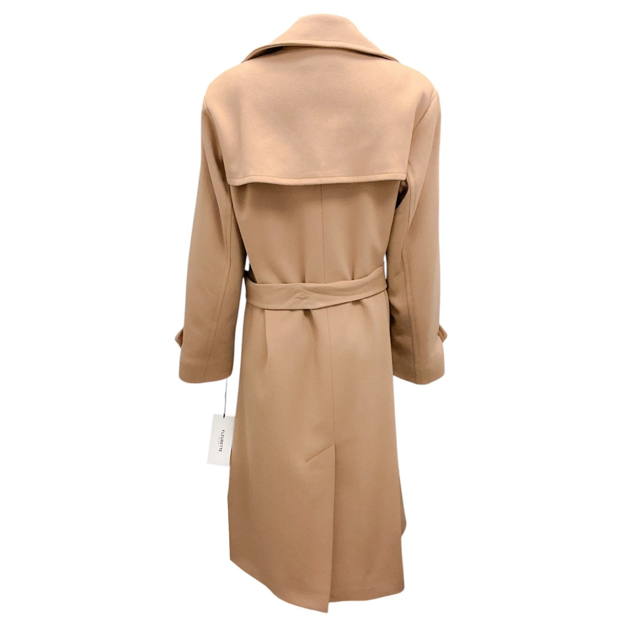 Fleurette Camel Belted Double Breasted Wool Coat