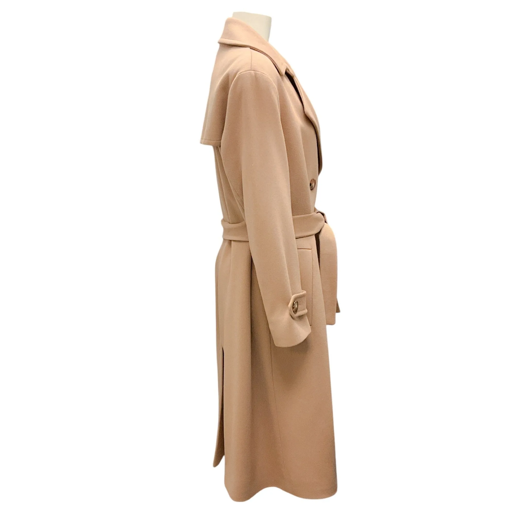 Fleurette Camel Belted Double Breasted Wool Coat