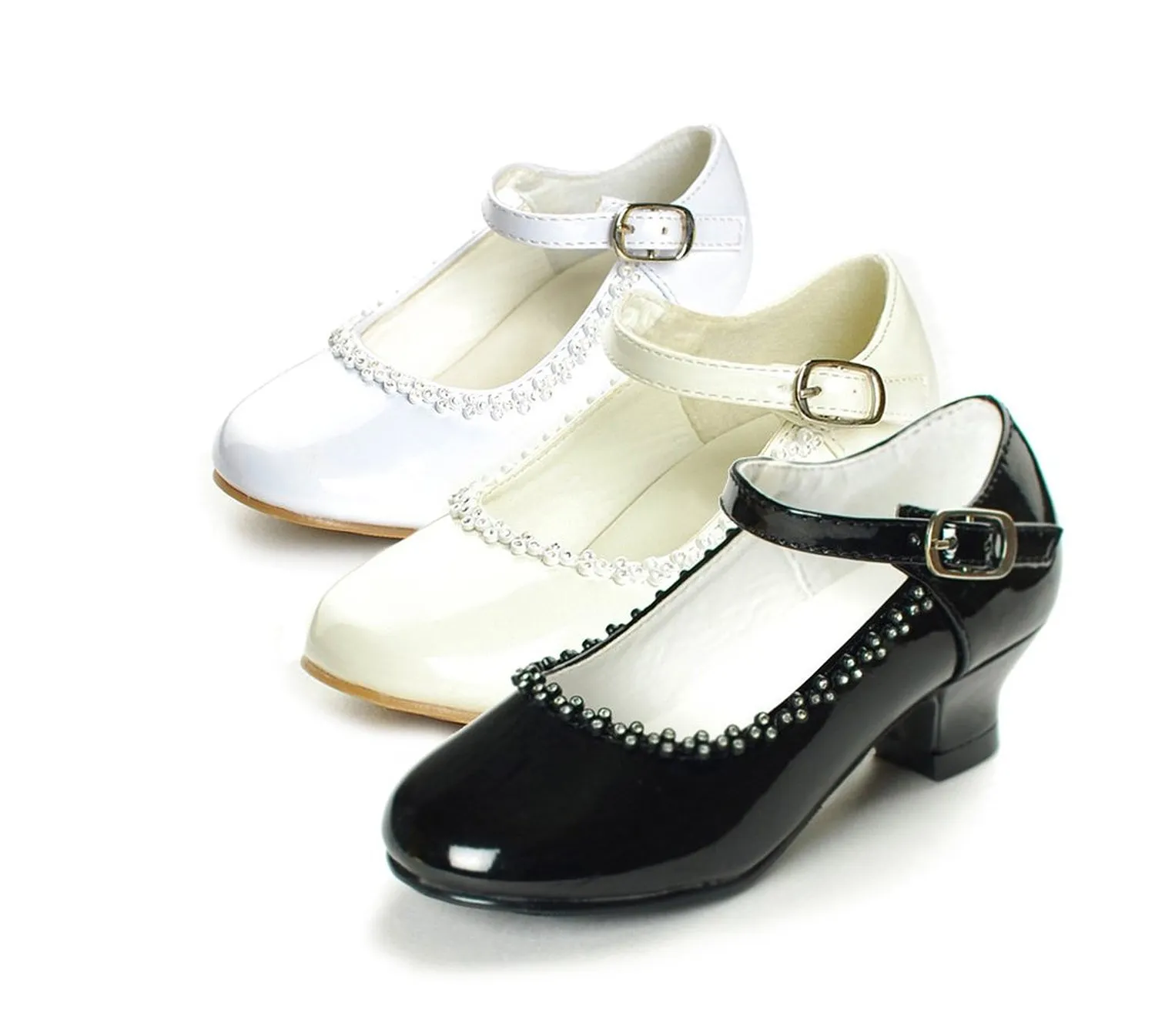 Flower Girls Rhinestone Detailed Patent Heel Shoes GS-003